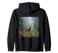 Deer Misty Forest Woodland Wildlife Landscape Photography Zip Hoodie
