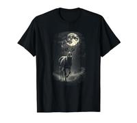 Deer Moonlight in Forest Nature Animals Lovers Value Graphic T-Shirt, Men, Black, M