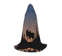 (Deer Mountain Pine Tree Wilderness) Print Hooded Cape For Teenagers Costume Party, Halloween Hooded Cape Soft and Elastic,M