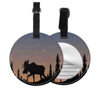 Deer Mountain Pine Tree Wilderness Print Luggage Tag Round Leather Luggage Tag Easy Identification & Privacy Protection for Suitcases Easy to Identify Privacy Cover Id Label