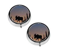 Deer Mountain Pine Tree Wilderness Print Pill Box 3 Compartment Medicine Pill Case,Portable for Pocket Or Purse Pill Organizer Decorative Metal Medicine Vitamin Organizer Unique Gift