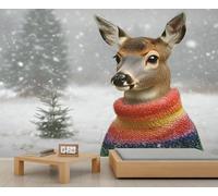 Deer Murals Winter Snow Scene Art Deco Wallpaper Tree Wallpaper Animal Print Bedroom Wall Paper for Bedroom Living Room Sofa TV Background Large Wall Mural Poster 400X280cm