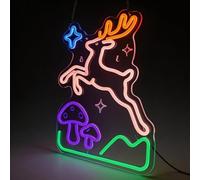 Deer & Mushroom Neon Light Sign for Wall Decor - Dimmable LED Sign for Bedroom, Boho Decor, Forest Theme, Game Room - Whimsical Gifts for Nature Lovers, Kids, Women, Housewarming - 15.5x12.5"