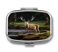 Deer Nature Pill Box Medicine Pill Organizer Small Pill Case Travel Pill Container Portable Pill Case for Pocket 2 Compartment Pill Holder Pill Boxes for Travel