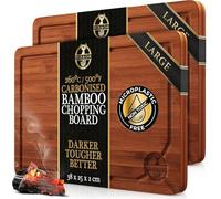 Deer & Oak 2X Large Carbonised Cutting Board 38 x 25 x 2cm, Pre-Oiled Wooden Bamboo Chopping Board for Carving Meat, Fish, Vegetables, Fruits, Cheese, Bread