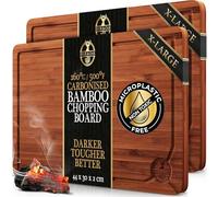 Deer & Oak 2X X-Large Carbonised Bamboo Wooden Chopping Board 44x30x2cm, Pre Oiled Premium Wood Kitchen Cutting Board for Carving Meat or Vegetables