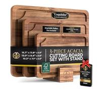 Deer & Oak 3-Piece Acacia Chopping Board Set with Stand, Includes 250ml Chopping Board Oil, FSC Certified Pre-Oiled Wooden Chopping Boards for Kitchens, Hardwood Kitchen Chopping Boards for Meat
