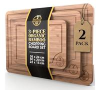 Deer & Oak 3-Piece Bamboo Chopping Board Set (2 Pack), Pre-Oiled Wooden Cutting Chopping Boards for Kitchens 33x24cm, 28x20cm, 22x15cm, with Side Handle and Grooves
