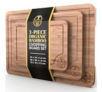 Deer & Oak 3-Piece Bamboo Chopping Board Set, Pre-Oiled Wooden Cutting Chopping Boards for Kitchens 33x24cm, 28x20cm, 22x15cm, with Side Handle and Grooves