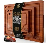 Deer & Oak 3-Piece Carbonised Bamboo Chopping Board Set - Pre-Oiled Large, Medium, & Small Sizes Wooden Chopping Boards for Kitchens with Side Handle and Hanging Hole
