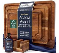 Deer & Oak Acacia Chopping Board Set of 3 with Stand & Board Oil