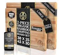 Deer & Oak Bamboo Chopping Board Set & Oil Bundle, Large & XL | 38 x 25cm & 43 x 30cm · Supplied Pre-oiled · 100ml Food Grade Wood Treatment · for Butcher's Block and Kitchen Use