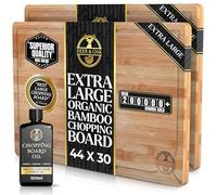 Deer & Oak Bamboo Cutting Board & Mineral Oil Bundle, 2X X-Large Wooden Chopping Board 44x30x2cm + 100ml Food Grade Mineral Oil Set
