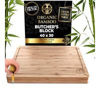Deer & Oak Butchers Block Chopping Board 40 x 30 x 3.8cm Extra Thick - Double Sided Pre Oiled Bamboo Cutting Board with Juice Groove - Large Heavy Duty Wooden Board for Meat & Kitchen Prep