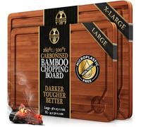 Deer & Oak Carbonised Wooden Chopping Board Set - 1x Large 38x25x2cm & 1x XL 44x30x2cm, Pre-Oiled Bamboo Cutting Board Set for Carving Meat, Fish, Vegetables, Chopping Boards for Kitchens