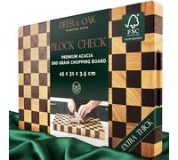 Deer & Oak End Grain Acacia Chopping Board with Checkerboard Pattern - 45 x 31 x 3.5 cm, FSC Certified Pre-Oiled Butcher's Block with Side Handles, Doubles as Charcuterie Serving Board