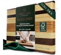 Deer & Oak End Grain Acacia Chopping Board with Racing Stripe Design - 40 x 30 x 3.5 cm, FSC Certified Pre-Oiled Butcher's Block, Doubles as Charcuterie Serving Board, Ideal for Carving for Meat