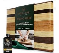 Deer & Oak End Grain Acacia Chopping Board with Racing Stripe Design & Food Safe Mineral Oil Bundle - 40 x 30 x 3.5 cm, FSC Certified Pre-Oiled Butcher's Block, Charcuterie Serving Board