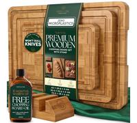 Deer & Oak End Grain Bamboo Chopping Board Set of 3, Gentle on Knives
