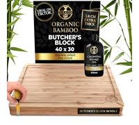 Deer & Oak Extra Large Chopping Board & Oil Bundle - 40 x 30 x 3.8cm Extra Thick Wooden Bamboo Butcher's Block and 250ml Chopping Board Oil Set