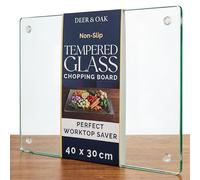 Deer & Oak Glass Chopping Board - XL - 40x30cm, 6mm Thick Clear Tempered Glass Worktop Saver Cutting Board, Heat-Resistant Dining Place Mats Hob Protection with Non-Slip Feet