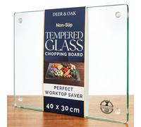 Deer & Oak Glass Chopping Board - XL - 40x30cm, Thick Clear Tempered Glass Worktop Saver Cutting Board, Heat-Resistant Dining Place Mats Hob Protection with Non-Slip Feet