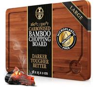Deer & Oak Large Carbonised Cutting Board 38 x 25 x 2cm, Pre-Oiled Wooden Bamboo Chopping Board for Carving Meat, Fish, Vegetables, Fruits, Cheese, Bread