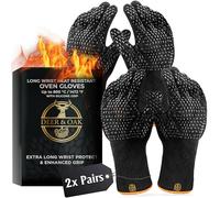 Deer & Oak Long Wrist Heat Resistant Non Slip Oven Mitts (2 Pack) - Up to 800°C / 1472°F Heatproof BBQ Gloves with Silicone Grip, Oven Gloves for Grilling, Cooking, Baking