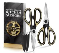 Deer & Oak Premium Heavy-Duty Kitchen Scissors, 2X Meat & Pizza Scissors Multipurpose Dishwasher-Safe Kitchen Shears UK