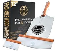 Deer & Oak Premium Pizza Peel Set - 12" x 14" Aluminium Spatula, Rocker & Dough Scraper with Foldable Wooden Handle, Perfect Kit for Homemade Pizza and Baking