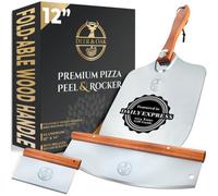 Deer & Oak Premium Pizza Peel Set 12"x14" - Aluminium Pizza Spatula, Rocker & Dough Scraper With Foldable Wooden Handle