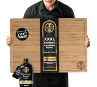 Deer & Oak XXXL Bamboo Chopping Board & Oil Bundle - 60 x 40 x 3.2cm, 2 Feet Wide Extra Large Solid Wooden Cutting Board, Carving Board, Cheese Board, Double-Sided, Pre-Oiled, Juice Grooves, Side Hand