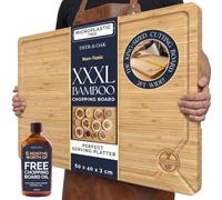 Deer & Oak XXXL Bamboo Chopping Board with 100ml Oil Bundle - 60 x 40 x 3.2cm Double Sided with Juice Groove Both Sides, Pre Oiled Extra Large Wooden Cutting Board for Carving, Serving, Worktop