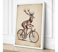 Deer on a Bicycle Vintage Canvas Wall Art Print 36x24 Inch (91 x 61 cm)