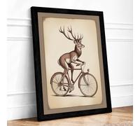 Deer on a Bicycle Vintage Framed Wall Art Print A3 (42×29.7cm) Black, Wall Decor for Living Room, Bedroom, Office & Home, Ready to Hang, Art Gift