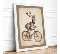Deer on a Bicycle Vintage Framed Wall Art Print A3 (42×29.7cm) White, Wall Decor for Living Room, Bedroom, Office & Home, Ready to Hang, Art Gift