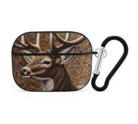 Deer on Brown Background AirPod Pro Case, Anti Scratch Hard PC Cover with Keychain, AirPod Pro 2nd/1st Case Accessories for Women Men, Black-Style