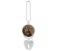 Deer on Brown Background Car Hanging Pendant, Zinc Alloy Rearview Mirror Charms - Relieve Visual Fatigue, Vintage Keychain Pendant, Lucky Car Interior Hanging Decoration, Silver-Style