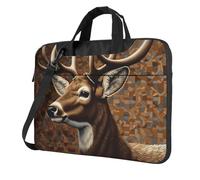 Deer on brown background Laptop Bag Shockproof Computer Carrying Case with Shoulder Strap Messenger Shoulder Bag Briefcase, Black, 14 inch