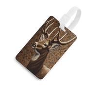 Deer on Brown Background Luggage Tag for Suitcases Personalized Baggage Tag with Information Card Durable Bag Tags Retro Travel Stamp Luggage Tags for Women Men Travel Bag Label