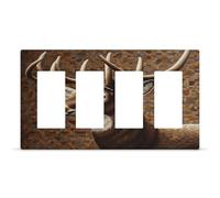 Deer on Brown Background Outlet Cover,4-Gang Wall Plate Hidden Screw Face Plate,Thermoplastic Faceplate Cover Decorator Receptacle Outlet Light Switch Cover Size 8.3"x 4.7"for House