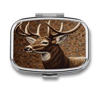Deer on Brown Background Pill Box Medicine Pill Organizer Small Pill Case Travel Pill Container Portable Pill Case for Pocket 2 Compartment Pill Holder Pill Boxes for Travel