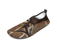 Deer on Brown Background Water Shoes for Men Women, Lightweight Stretch Swim Shoes with Anti-Slip Rubber Sole, Quick-Dry Aqua Socks for Pool, Beach, Surfing, Style, 5