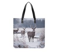 Deer on Frozen Wilderness Tote Bag Shoulder Bags Grocery Shopping Bag