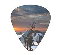 Deer on Snowfield Guitar Picks 12 Pcs Classical Triangle Guitar Plectrums Includes Thin, Medium & Heavy Gauges 3 Sizes for Bass Electric Acoustic Guitars Ukulele with Organizer Storage Box