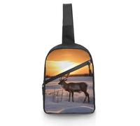 Deer on Snowfield in Sunrise Crossbody Backpacks for Women Men Casual Cross Chest Bag Sling Pack Hiking Daypack