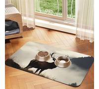 Deer On The Foggy Mountain Dog Food Mat, Absorbent Pet Feeding Mat for Food and Water Bowls Non-Slip Placement Pad for Floors Waterproof Quick Dry Water Dispenser Mat for Dogs Puppy Cats 12x18 Inch