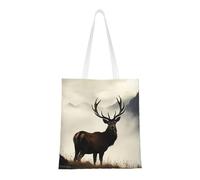 Deer On The Foggy Mountain Tote Bag For Women,Canvas Shoulder Bags With Pockets Shopping Bag Cute Reusable Grocery Bags