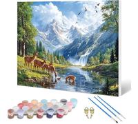 Deer Paint by Numbers Mountain Painting by Numbers for Adults Beginner DIY Digital Painting Hobbies for Adults Women with 3 Brush and Acrylic Paints Kit for Home Decor, Gifts 52x40inch -hjw250102C