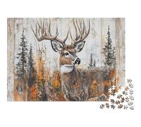 Deer Painting Art 1000 Pc Extra-Thick Cardboard DIY Jigsaw for Family Lovers, Fun Challenging Game, Beautiful Decoration, 70x50cm/1000pcs